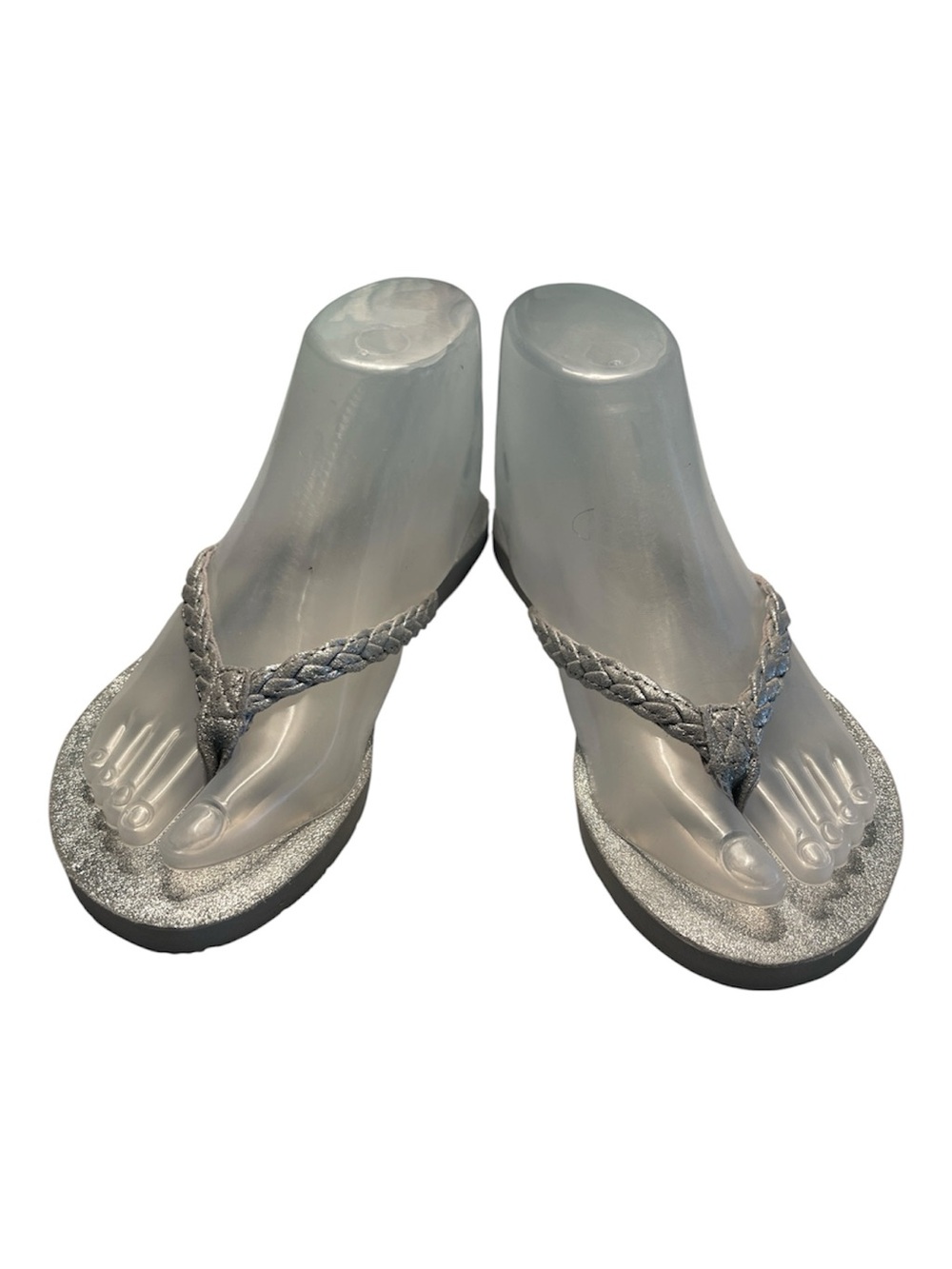 J Slides NYC Women's Silver Braided Thong Sandals Like new Size 7